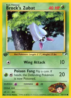 Pokemon TCG: Gym Heroes - Brock's Zubat - 1st Edition - Near Mint - Image 1