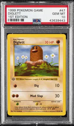 1999 POKEMON BASE SET 1ST EDITION #47 DIGLETT PSA 10 - Image 1