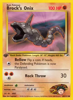 Pokemon TCG: Gym Heroes - Brock's Onix - 1st Edition - Near Mint - Image 1