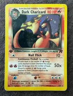 1st Edition Dark Charizard Holo 4/82 Team Rocket Pokemon Card 2000 WOTC- DAMAGED - Image 1