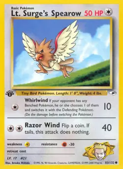 Pokemon TCG: Gym Heroes - Lt. Surge's Spearow - 1st Edition - Near Mint - Image 1