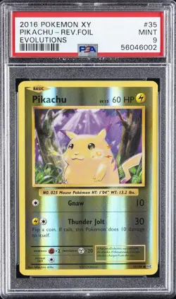 2016 POKEMON XY EVOLUTIONS #35 PIKACHU-REVERSE FOIL PSA 9 - Image 1