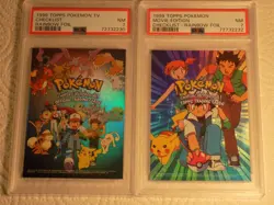 1999 Topps Pokemon PSA 7 NM TV/Movie Checklist Rainbow Foil Blue (2 Cards) - Image 1