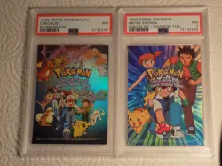 1999 Topps Pokemon PSA 7 NM TV/Movie Checklist Rainbow Foil Blue (2 Cards) - Image 2