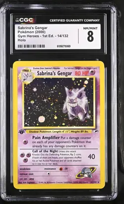 CGC 8 Sabrina's Gengar Gym Heroes 1st Edition 14/132 Holo Pokemon Card - Image 1