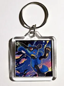 Lucario & Riolu Double-Sided Acrylic Pokemon Sinnoh Evolution Charm Keychain - Image 2