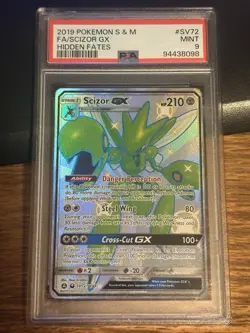2019 POKEMON SUN & MOON HIDDEN FATES #SV72 FULL ART/SCIZOR GX PSA 9 - Image 1