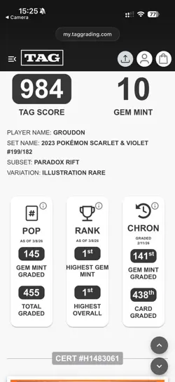 #1 RANKED TAG 10 Pokemon Groudon 199/182 Paradox Rift - Image 3
