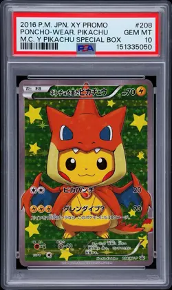 2016 Pokemon Japanese Xy Promo 208 Poncho-Wearing Pikachu Charizard PSA 10 NEW - Image 1