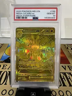 PSA 10 GEM MINT Mega Lucario EX Gold Hyper Rare 188/132 Pokemon Mega Evolution - Image 1
