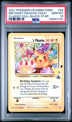Birthday Pikachu PSA 10 Pokemon Celebrations Black Star Promo #24 - Image 1