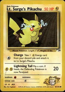 Lt. Surge's Pikachu 81/132 | Gym Heroes | Pokemon TCG | English | Common - Image 1