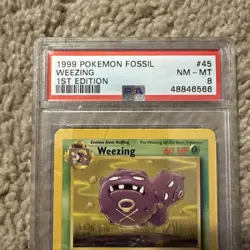 1999 Pokemon Fossil 1st Edition 45 Weezing PSA 8 NM-MT - Image 4