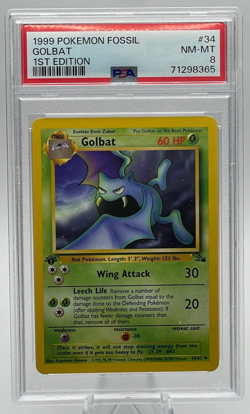 1999 POKEMON FOSSIL #34 GOLBAT 1ST EDITION PSA 8 NM-MT - Image 1