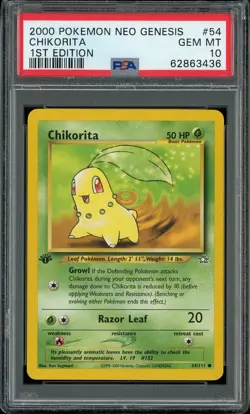 PSA 10 Chikorita 1st Edition Neo Genesis 54/111 Pokemon Card - Image 1