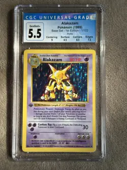 Pokemon 1999 Alakazam Base Set Shadowless 1st Edition 1/102 CGC 5.5 Excellent+ - Image 1
