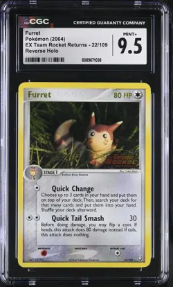 CGC 9.5 Furret EX Team Rocket Returns 22/109 Reverse Holo Stamped Pokemon Card - Image 1