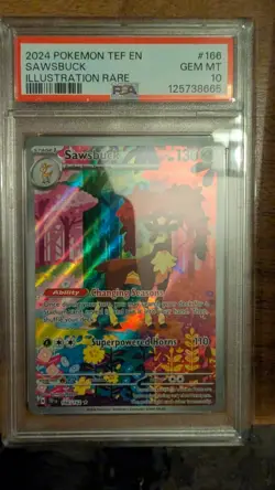 2024 POKEMON TEF EN-TEMPORAL FORCES ILLUSTRATION RARE #166 SAWSBUCK PSA 10 - Image 3