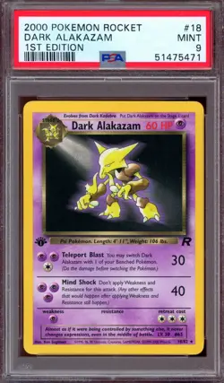 PSA 9 Pokemon 2000 1st Edition Team Rocket Dark Alakazam Rare #18 - Image 1