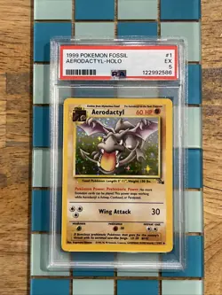 GRADED PSA 5 1999 Pokemon Fossil Aerodactyl-Holo #1 - Image 1