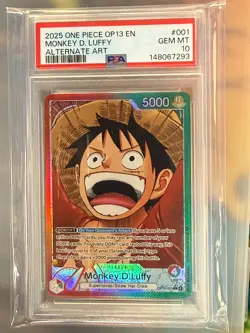 One Piece Monkey D. Luffy Alt Art OP13-001 Leader PSA 10 Gem Mint English - Image 1
