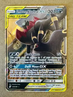 Pokemon TCG UMBREON & DARKRAI GX Holo Card 125/236 Sm-Unified Minds Tag Team EX - Image 1