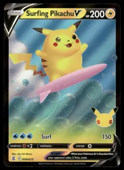 Pokemon Cards Surfing Pikachu V 008/025 Celebrations Holo Rare V NM - Image 1