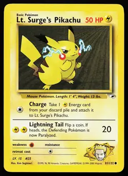 Lt. Surge's Pikachu 81/132 Common Gym Heroes Pokemon Card - Image 1