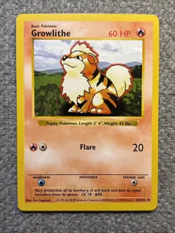 Pokemon TCG Growlithe Base Set Shadowless Card 28/102 WOTC Vintage NM / LP - Image 1
