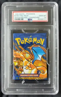 1999 WOTC Pokemon SHADOWLESS Charizard Base Set foil Booster Pack PSA10 GEM MINT - Image 1