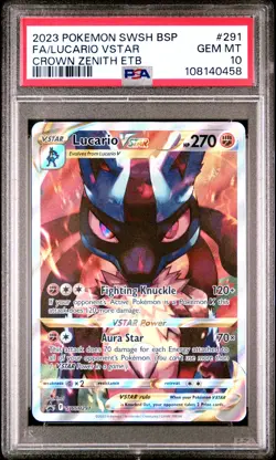 2023 Pokemon Swsh Black Star Promo Lucario VSTAR Fa Crown Zenith Etb PSA 10 - Image 1
