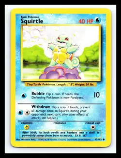 💥 Squirtle | Pokemon TCG 1999 | (Base Set) Non Holo Vintage # 63/102 - Image 1