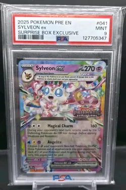2025 POKEMON PRE EN-PRISMATIC EVOLUTIONS SURPRISE BOX EXCLUSIVE SYLVEON EX PSA 9 - Image 1