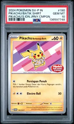 2024 POKEMON INDONESIAN SV-P PROMO #190 PIKACHU IN BATIK SHIRT PSA 10 - Image 1