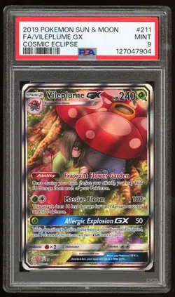 PSA 9 MINT Vileplume GX Full Art S&M Cosmic Eclipse 211/236 Pokemon Card TCG - Image 1
