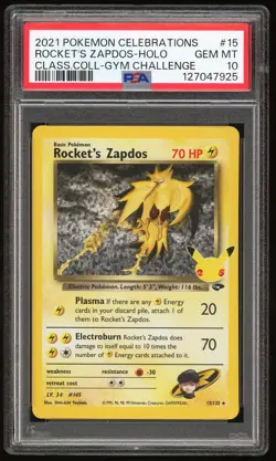 PSA 10 GEM MINT Rocket's Zapdos Classic 25th Celebrations 15/132 Pokemon Card - Image 1