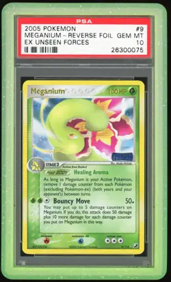 PSA 10 GEM MINT Meganium Reverse Holo EX Unseen Forces 9/115 Pokemon Card POP 29 - Image 1