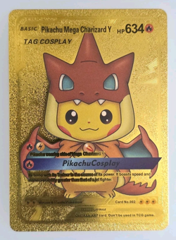 Pokemon Pikachu Mega Charizard Y Gold Foil Fan Art Collector Card Poncho TCG - Image 1