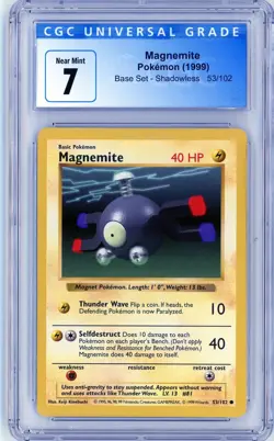 💥 MAGNEMITE Pokemon TCG # 53/102 Base Set (Shadowless) NR MINT CGC 7 - Image 1