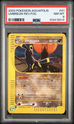 2003 Pokemon Umbreon Reverse Holo Foil Aquapolis 41/147 PSA 8 - Image 1