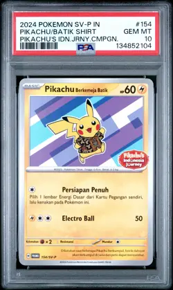 2024 POKEMON INDONESIAN SV-P PROMO #154 PIKACHU IN BATIK SHIRT PSA 10 - Image 1