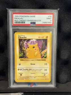 1999 Pokemon Pikachu Red Cheeks Base Set Shadowless 58/102 PSA 9 - Image 1