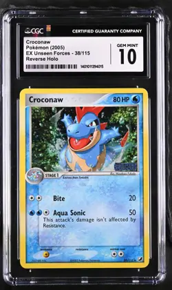 2005 Pokemon Reverse Holo Stamp Croconaw 38/115 Ex Unseen Forces CGC 10 GEM MINT - Image 1