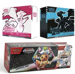 Pokemon PC Exclusive ETBs White Flare, Black Bolt, Prismatic Evolutions Bundle - Image 1
