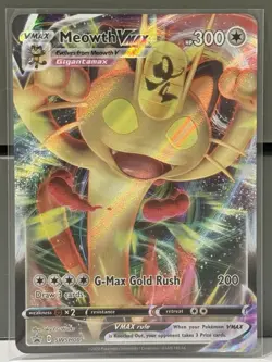 Meowth VMAX Gigantamax Full Art Card SWSH005 Pokemon TCG With Clear Sleeve - Image 1