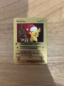 Pokemon Santachu Gold Metal Card - Collectible Gift/Display - Image 1