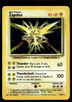 Zapdos - 16/102 - Pokemon Base Set Unlimited Holo Rare Card WOTC MP - Image 1