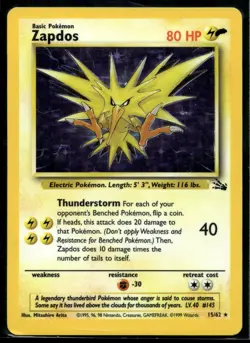 1999 Pokemon Fossil 30 Zapdos Holo LP - Image 1
