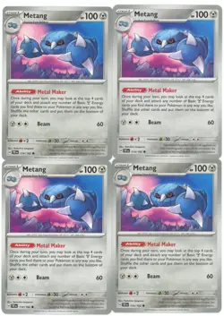 4x Pokemon TCG Metang 114/162 Sv05: Temporal Forces Regular Playset - Image 1