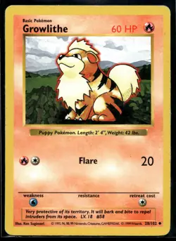 1999 Pokemon Game 28 Growlithe Shadowless LP - Image 1